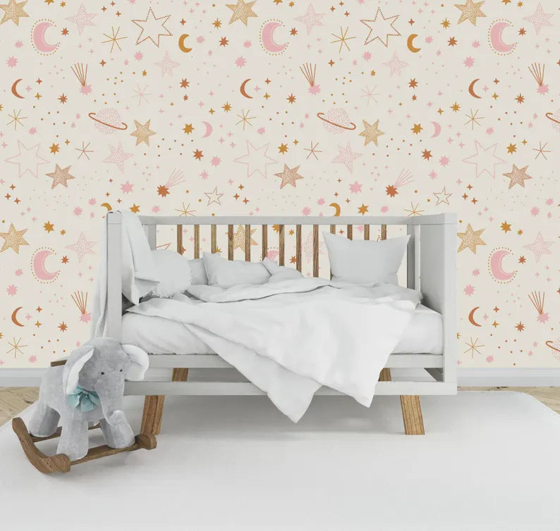 Celestial Moon Astrology Light Nursery Wallpaper Mural