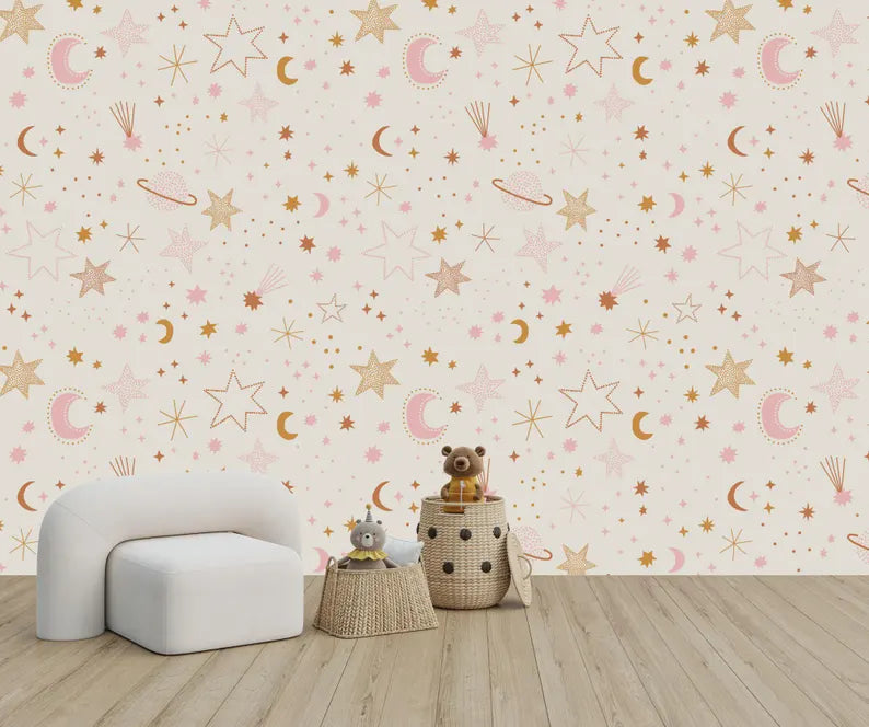 Celestial Moon Astrology Light Nursery Wallpaper Mural