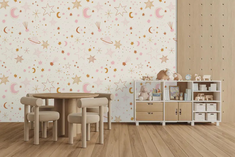 Celestial Moon Astrology Light Nursery Wallpaper Mural