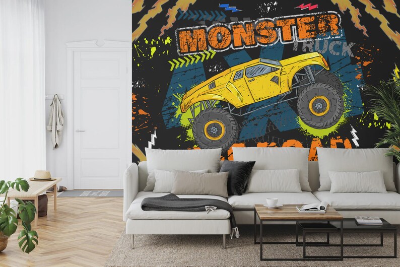 Wallpaper, Monster Truck Wall Mural, Kids Room Decor