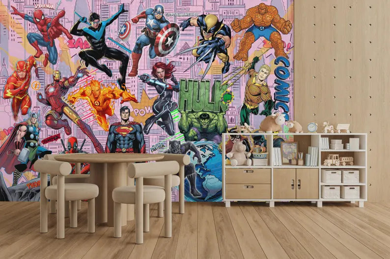 Superhero Comic Book Wallpaper Mural, Kids Room Decor