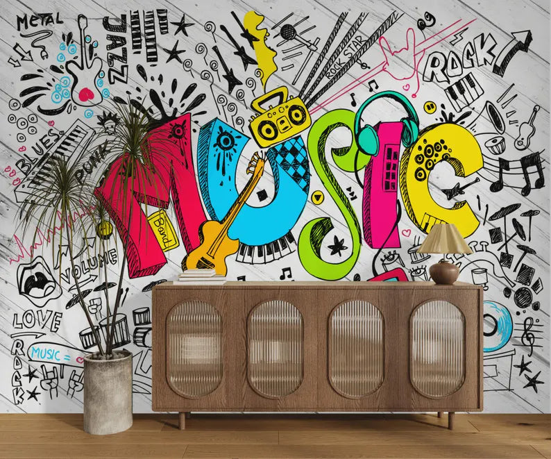Musical Instruments Wallpaper Mural, AI Generated Art