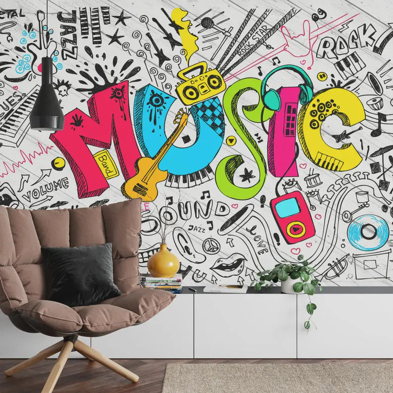 Musical Instruments Wallpaper Mural, AI Generated Art