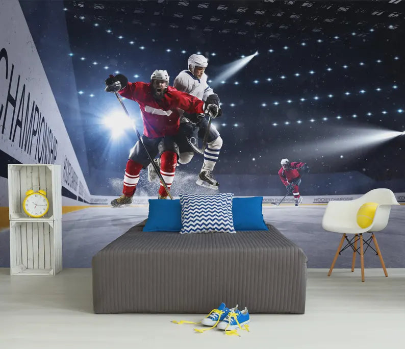 Hockey Player Wall Mural, Boys Room