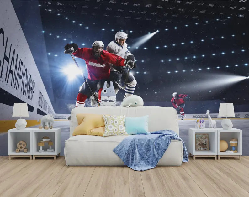 Hockey Player Wall Mural, Boys Room