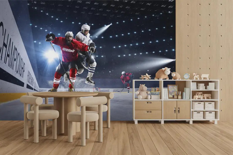 Hockey Player Wall Mural, Boys Room