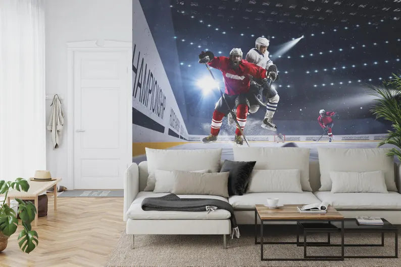 Hockey Player Wall Mural, Boys Room