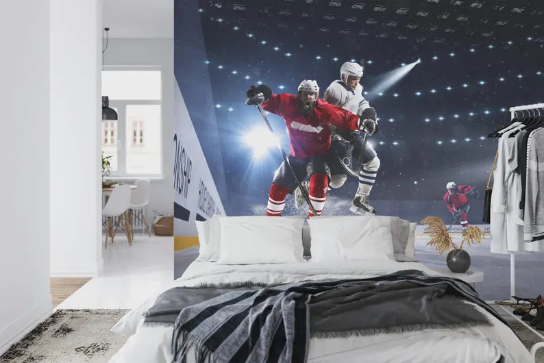 Hockey Player Wall Mural, Boys Room