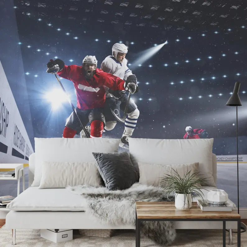 Hockey Player Wall Mural, Boys Room