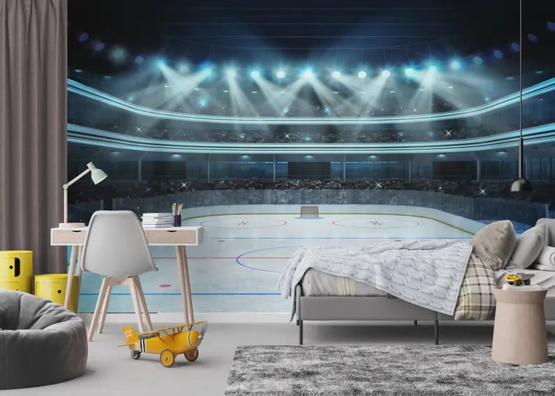 Hockey Arena Wall Mural, Boys Room