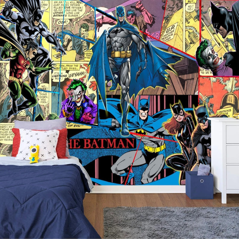 Superhero Comic Wallpaper Mural, Kids Room Decor