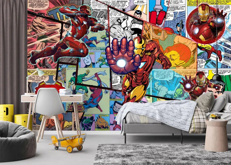 Superhero Comic Wallpaper Mural, Kids Room Decor