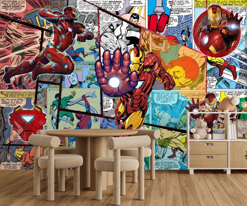 Superhero Comic Wallpaper Mural, Kids Room Decor
