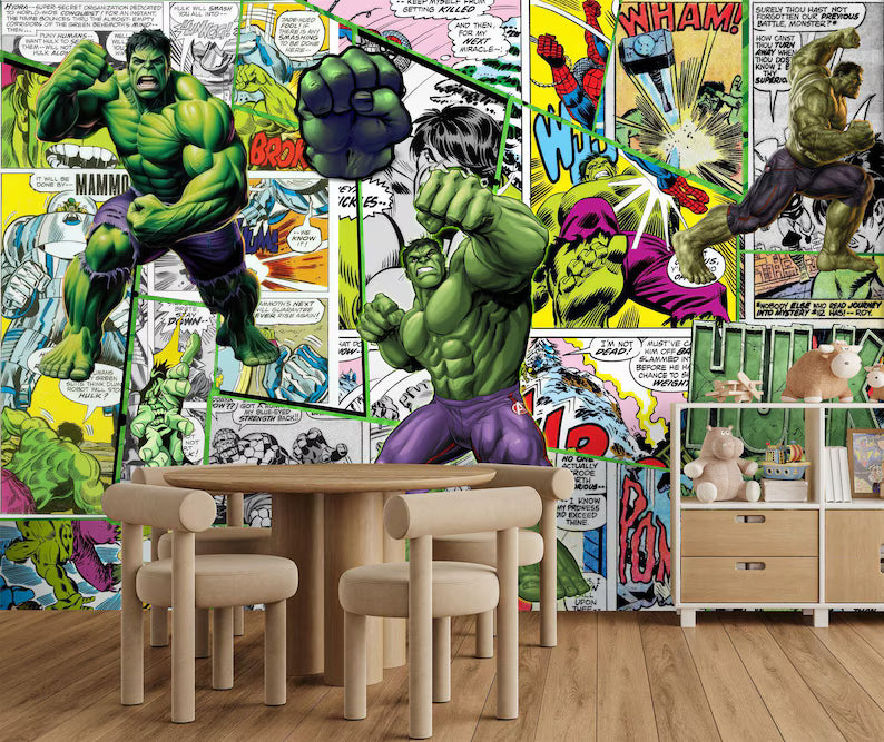 Superhero Comic Wallpaper Mural, Kids Room Decor