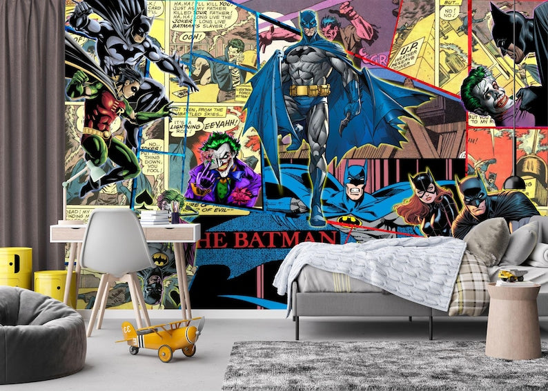 Superhero Comic Wallpaper Mural, Kids Room Decor