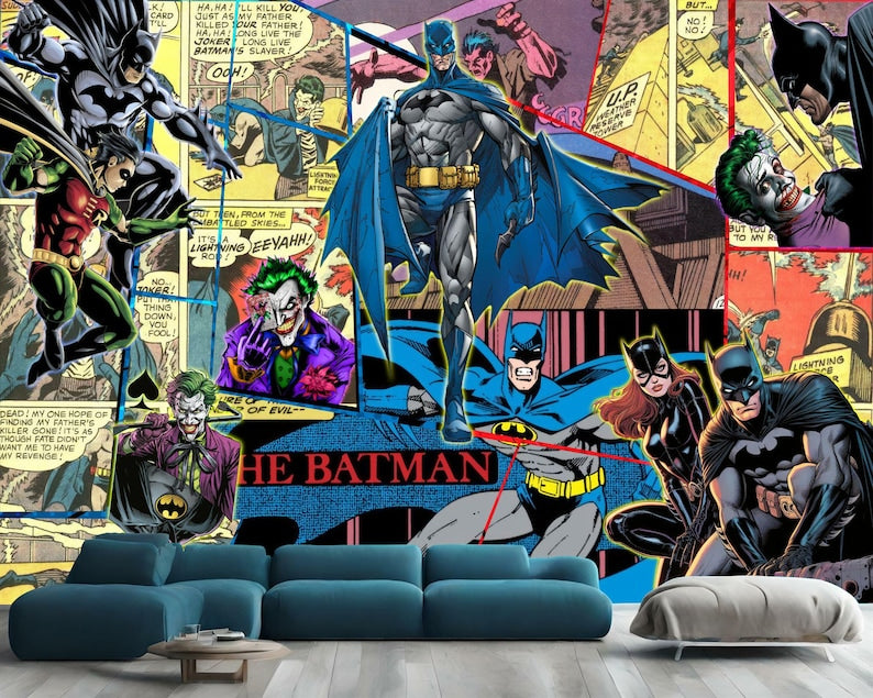 Superhero Comic Wallpaper Mural, Kids Room Decor
