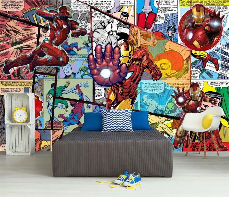 Superhero Comic Wallpaper Mural, Kids Room Decor