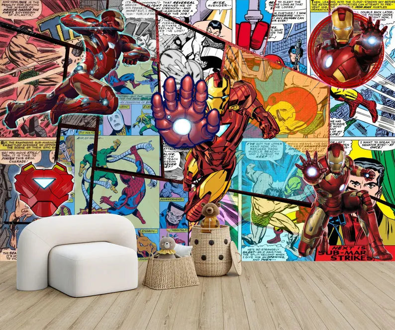 Superhero Comic Wallpaper Mural, Kids Room Decor