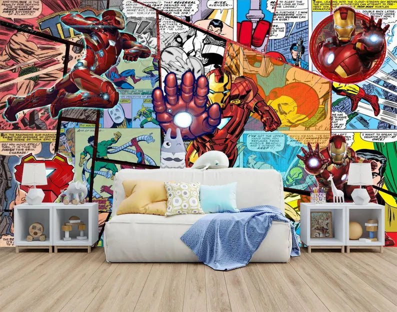Superhero Comic Wallpaper Mural, Kids Room Decor