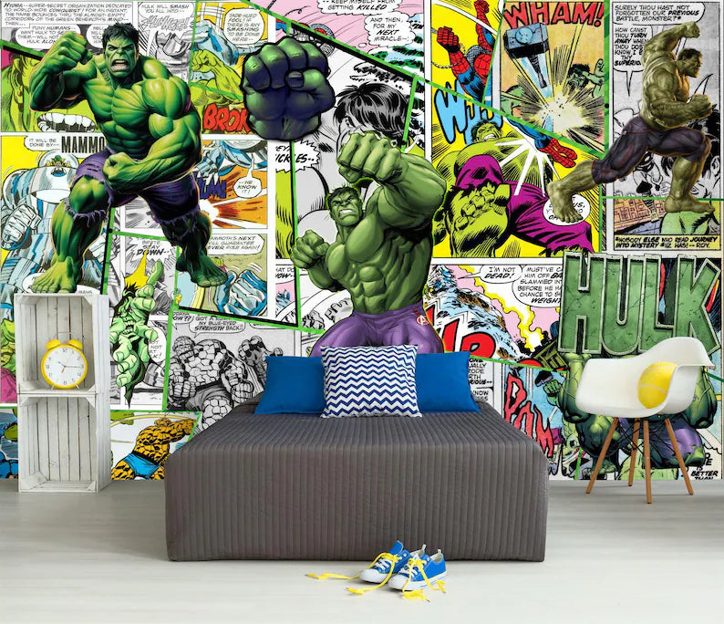Superhero Comic Wallpaper Mural, Kids Room Decor