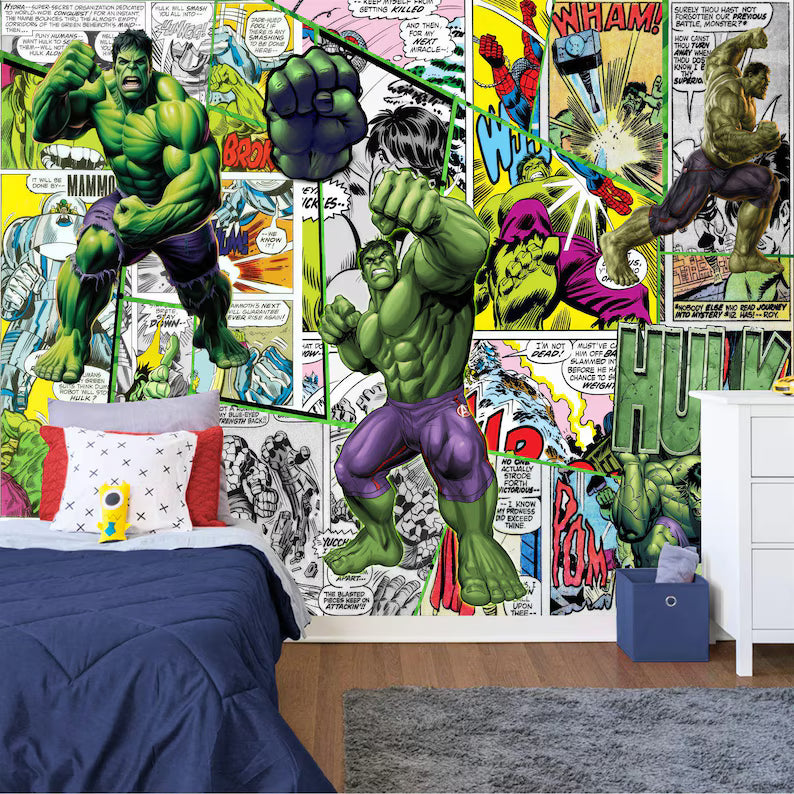 Superhero Comic Wallpaper Mural, Kids Room Decor