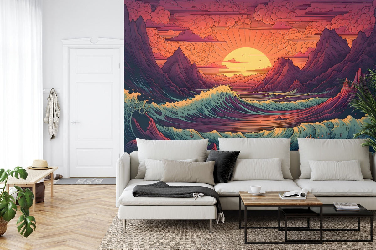 Japanese Ocean Sunrise Landscape Wall Mural - product image 3