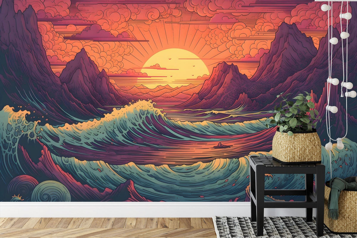 Japanese Ocean Sunrise Landscape Wall Mural - product image 4