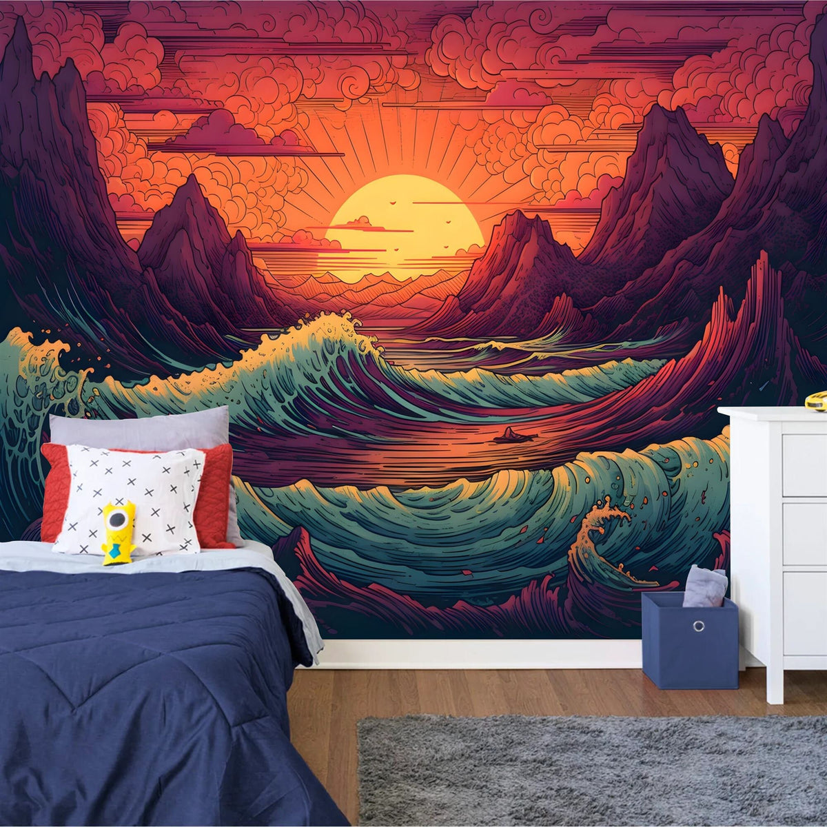 Japanese Ocean Sunrise Landscape Wall Mural - product image 1