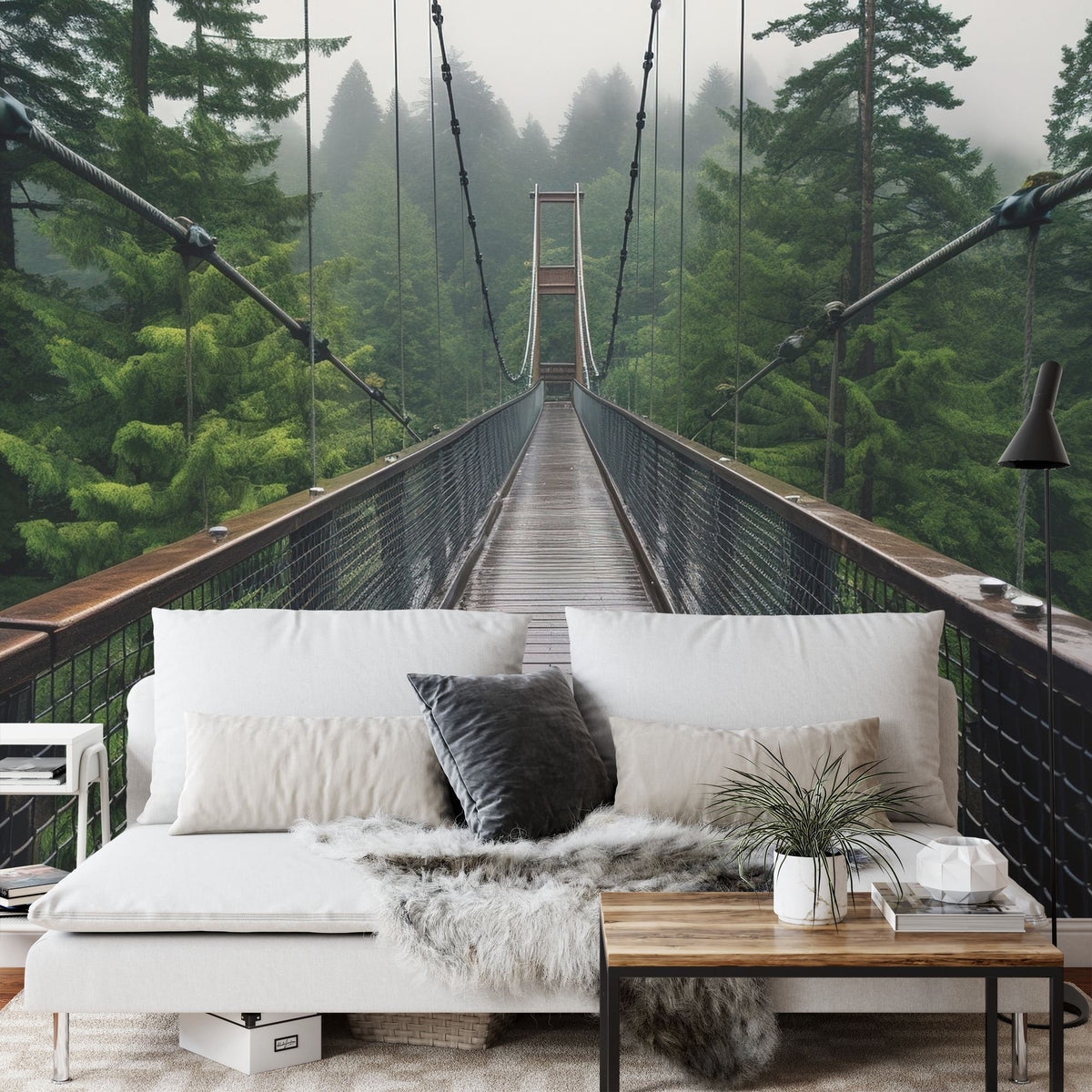 Misty Forest Treetop Bridge Wall Mural - product image 5