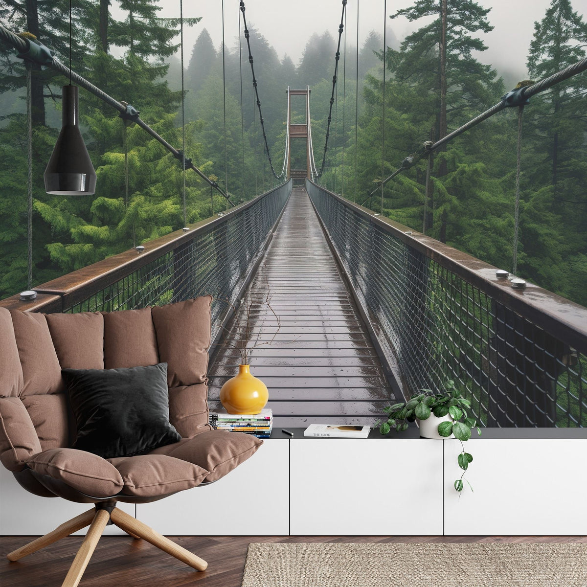 Misty Forest Treetop Bridge Wall Mural - product image 6
