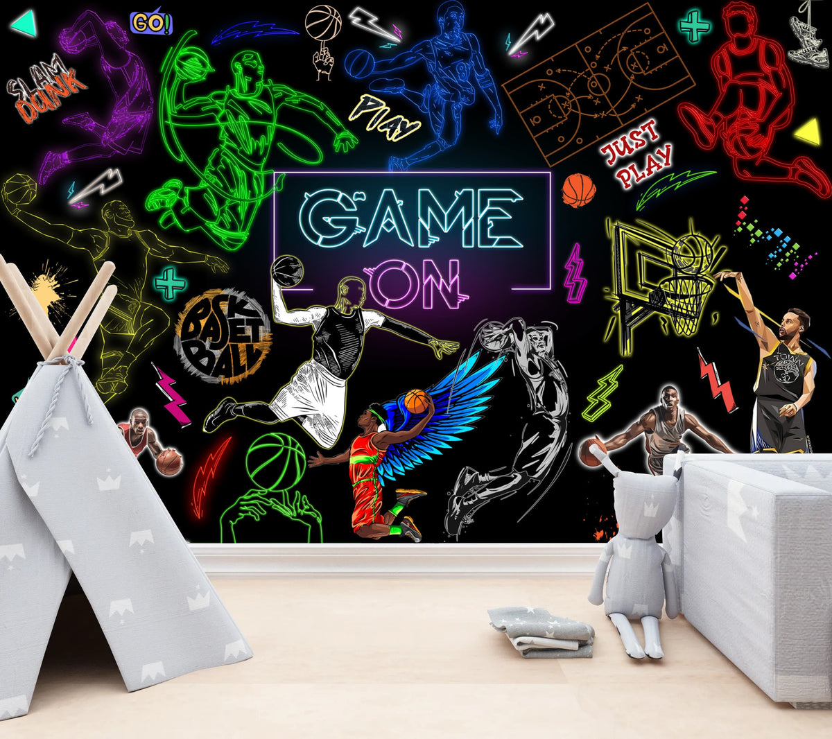 Neon Basketball Urban Gym Wall Mural - product image 1
