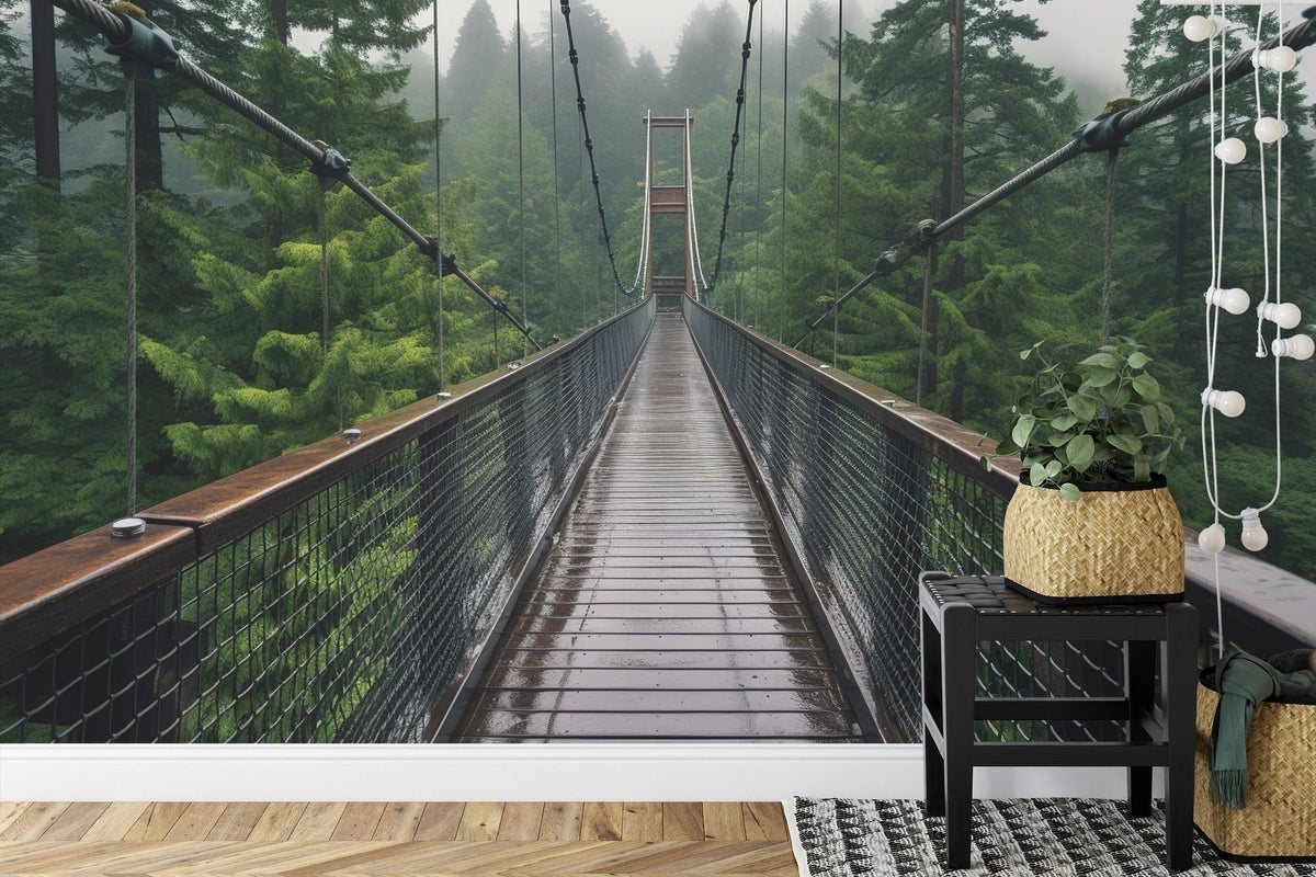 Misty Forest Treetop Bridge Wall Mural - product image 3