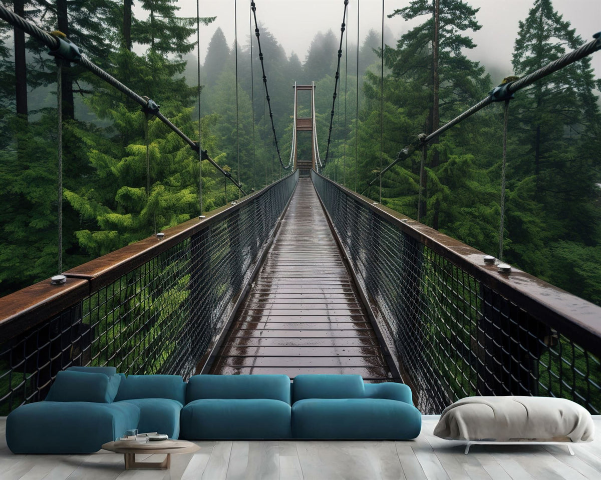 Misty Forest Treetop Bridge Wall Mural - product image 1
