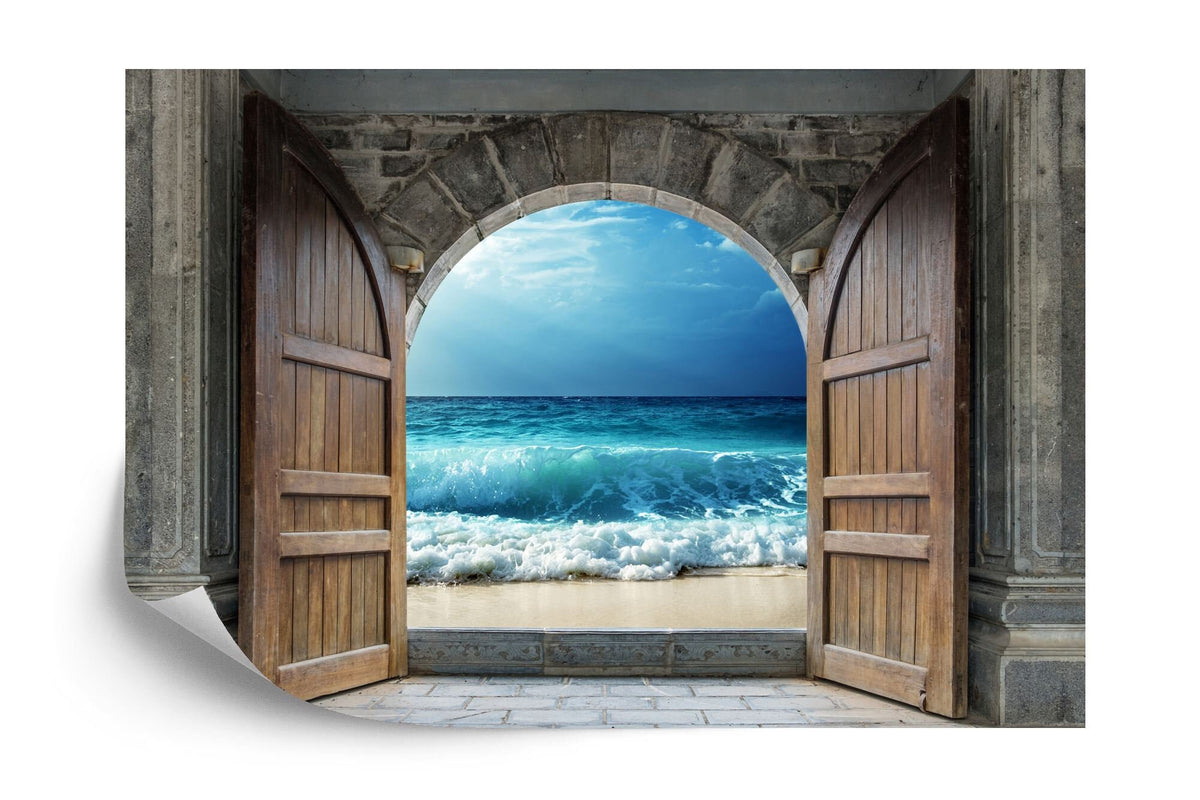 3D Castle Doorway to Sandy Beach and Ocean Wall Mural - product image 7