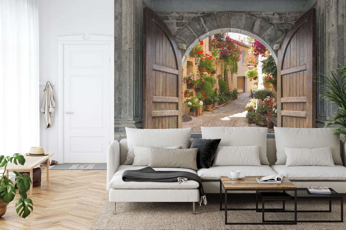 3D Italian Castle Doorway with Roses Wall Mural - product image 2