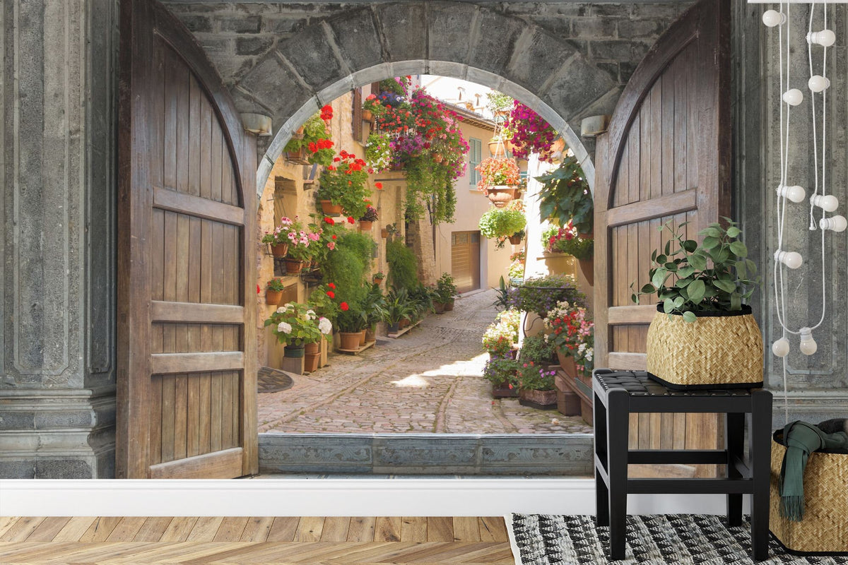 3D Italian Castle Doorway with Roses Wall Mural - product image 3