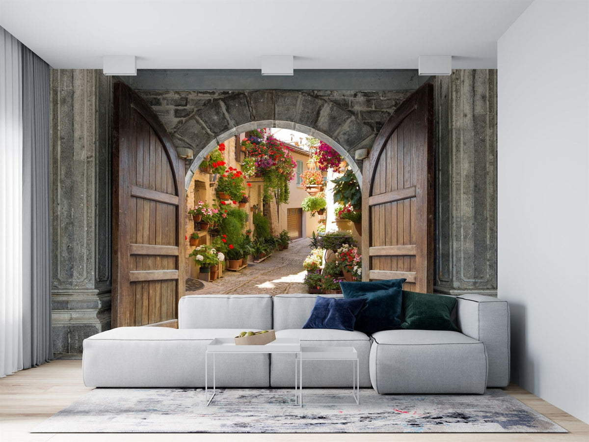 3D Italian Castle Doorway with Roses Wall Mural - product image 1