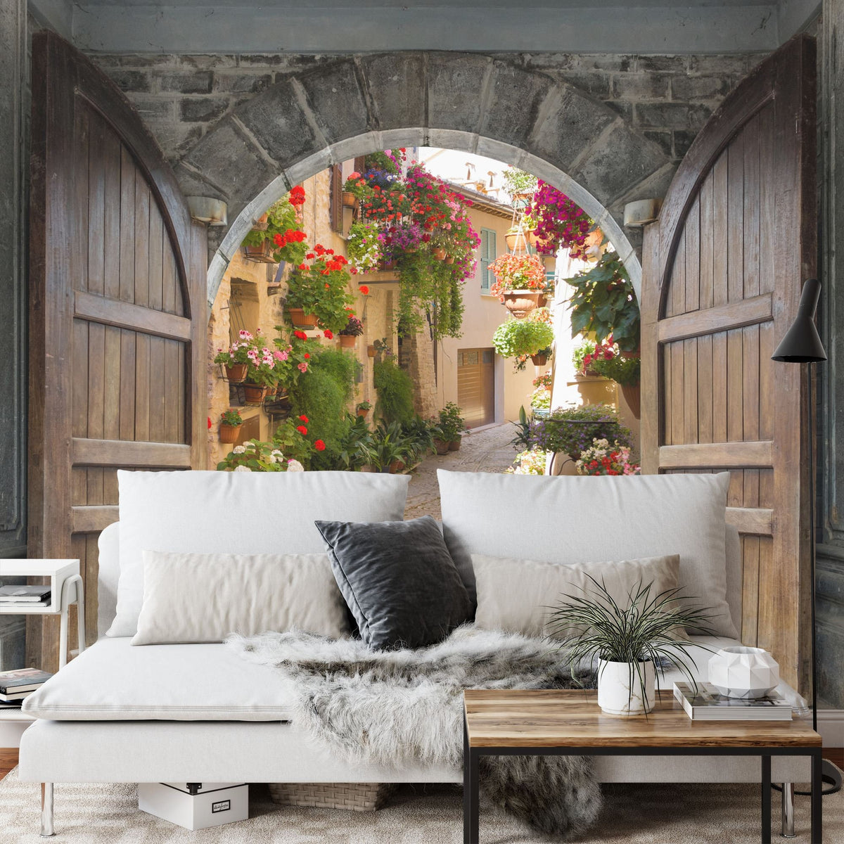3D Italian Castle Doorway with Roses Wall Mural - product image 5