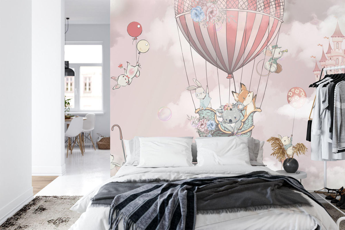 Whimsical Animals in Hot Air Balloons Nursery Wall Mural - product image 4
