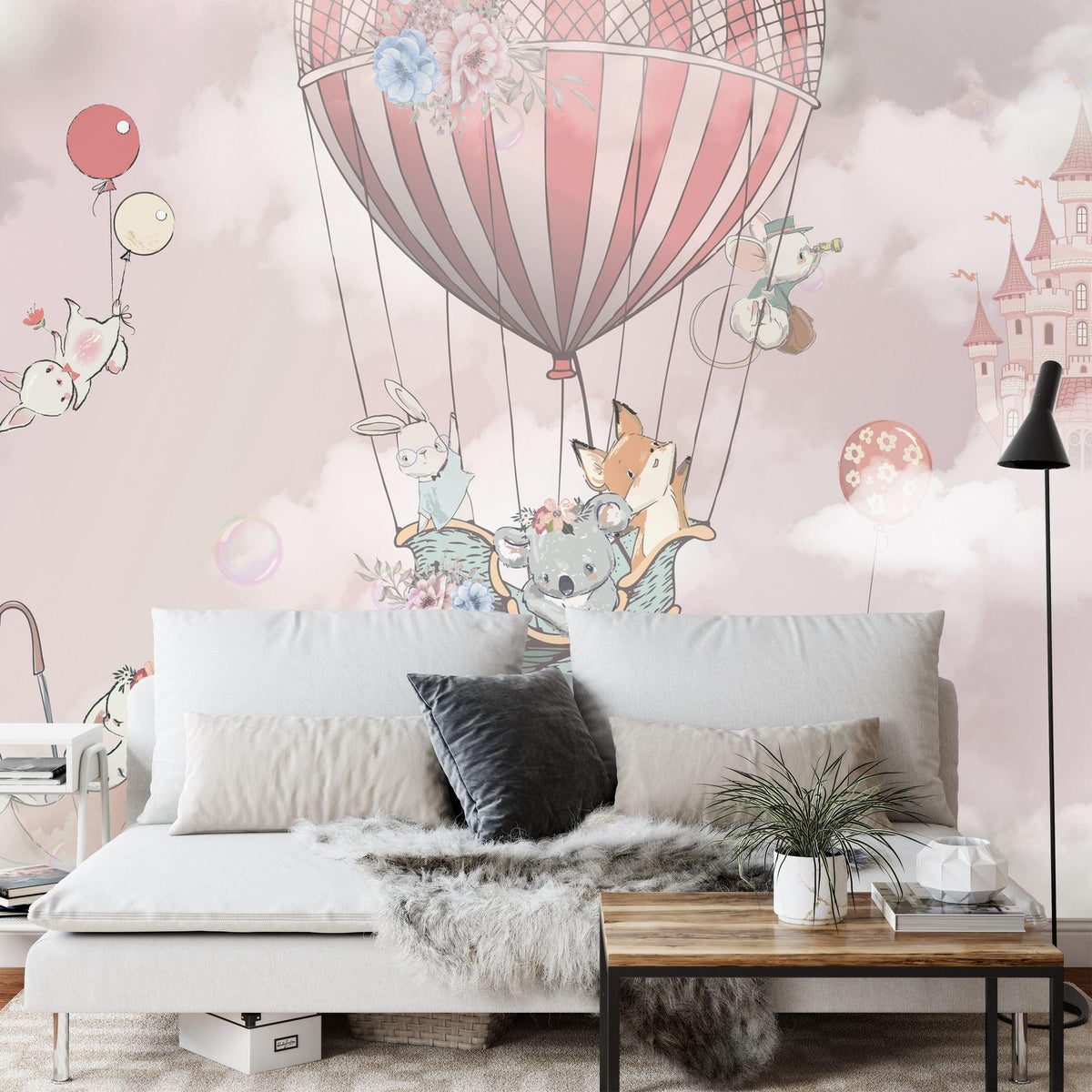 Whimsical Animals in Hot Air Balloons Nursery Wall Mural - product image 5