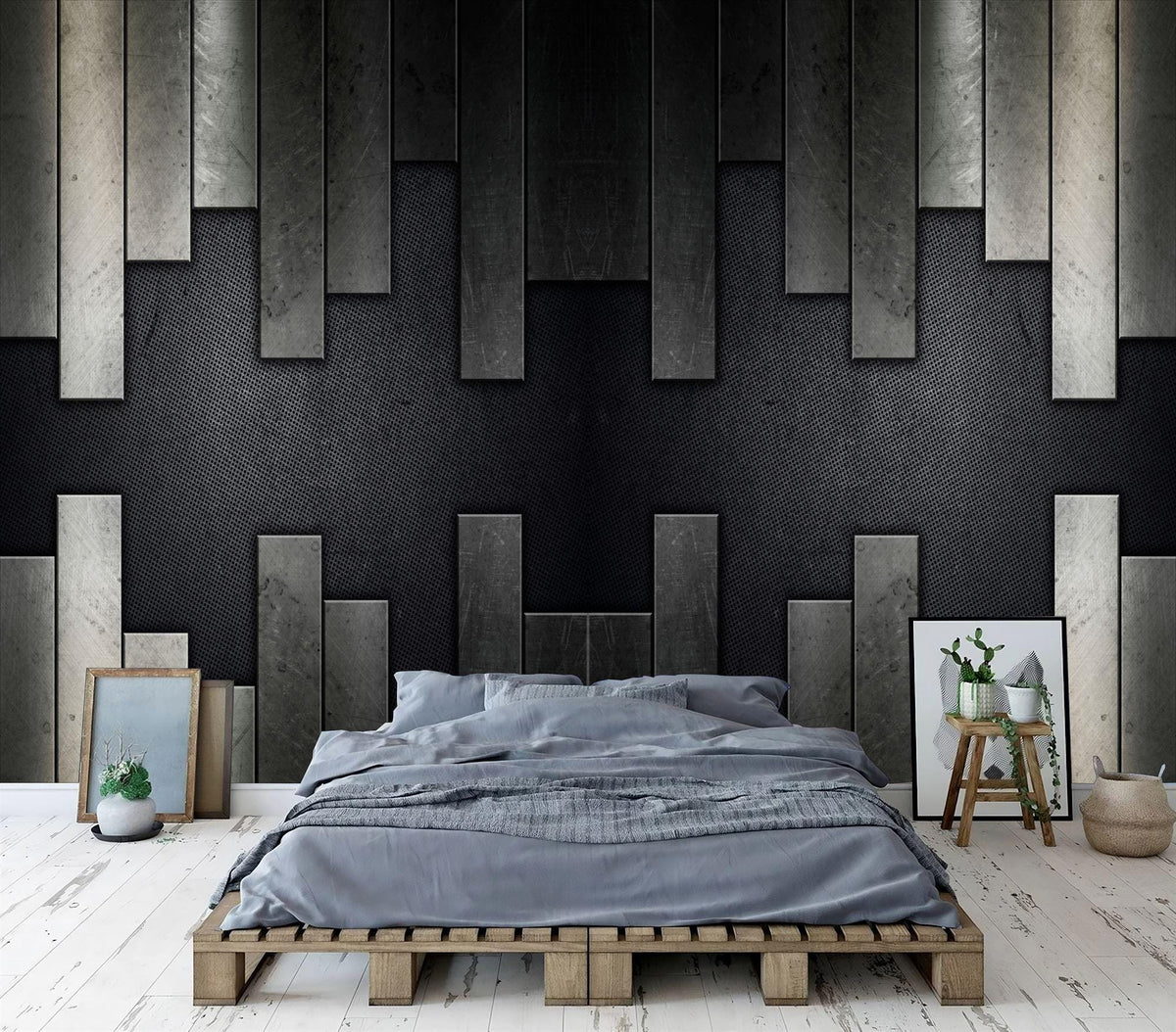 Vintage Black and Grey Industrial Grunge Wall Mural - product image 1