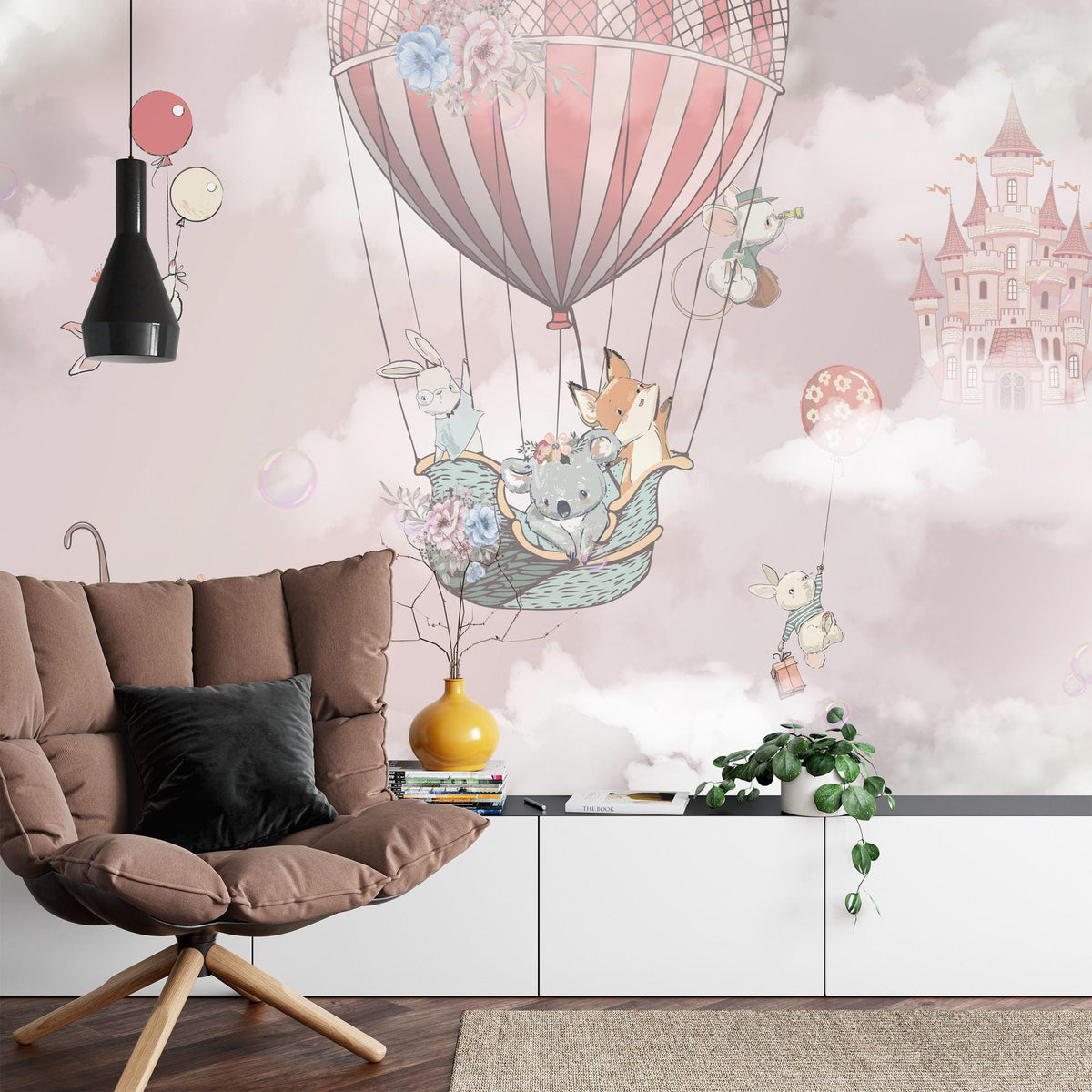 Whimsical Animals in Hot Air Balloons Nursery Wall Mural - product image 6