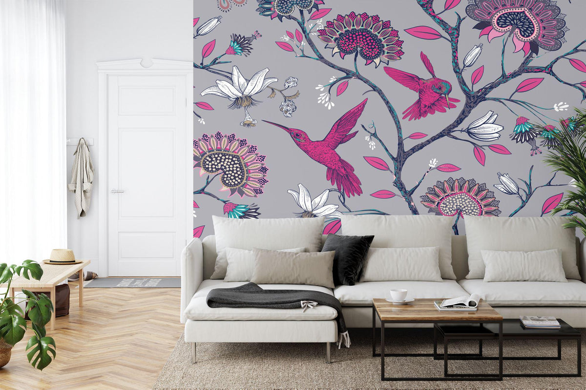 Hummingbirds and Blossoms Garden Floral Wall Mural - product image 2