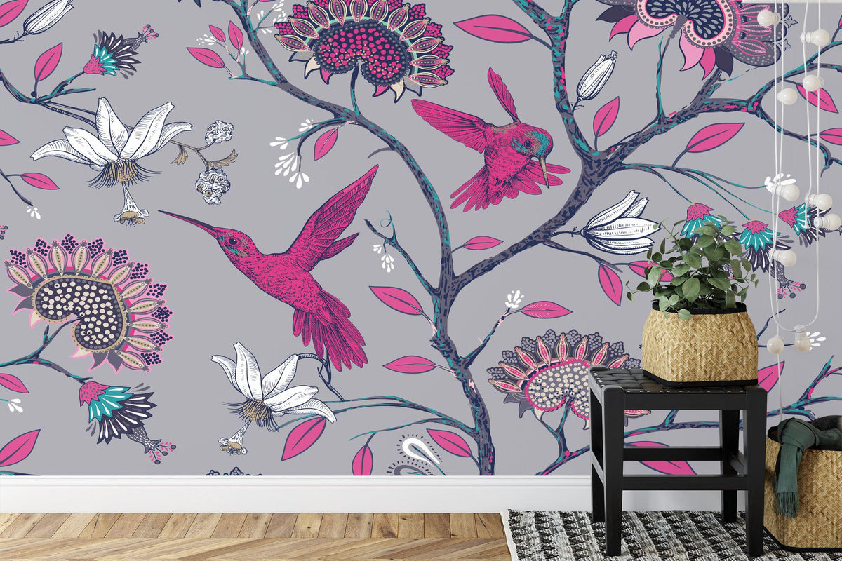 Hummingbirds and Blossoms Garden Floral Wall Mural - product image 3