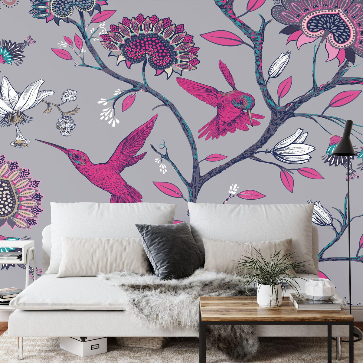 Hummingbirds and Blossoms Garden Floral Wall Mural - product image 5