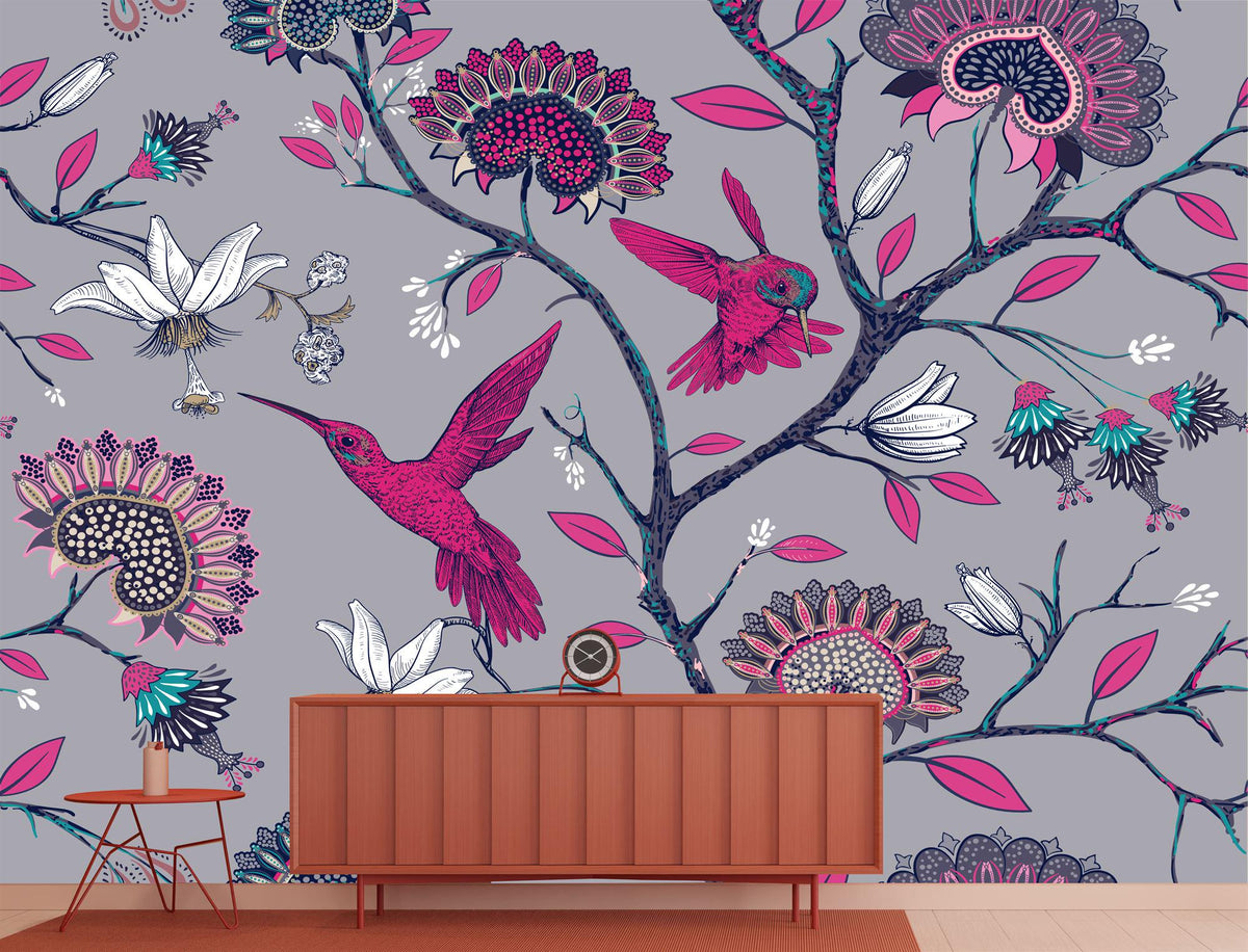 Hummingbirds and Blossoms Garden Floral Wall Mural - product image 1