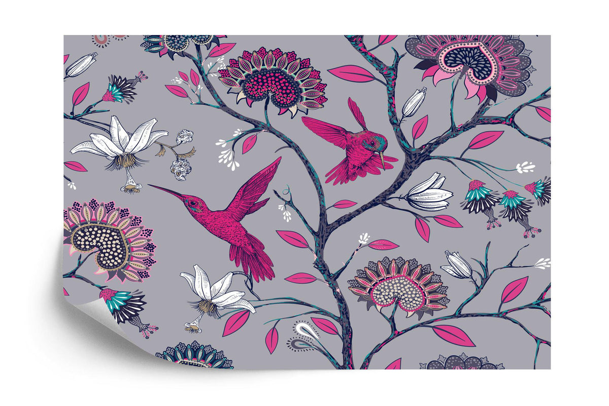 Hummingbirds and Blossoms Garden Floral Wall Mural - product image 7