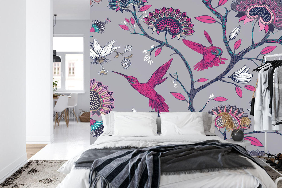 Hummingbirds and Blossoms Garden Floral Wall Mural - product image 4