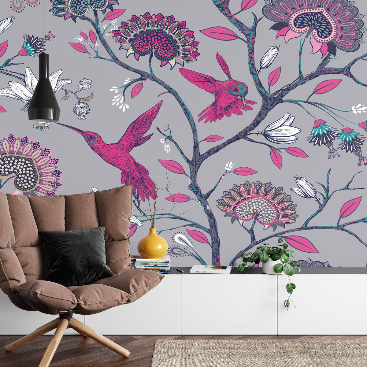 Hummingbirds and Blossoms Garden Floral Wall Mural - product image 6