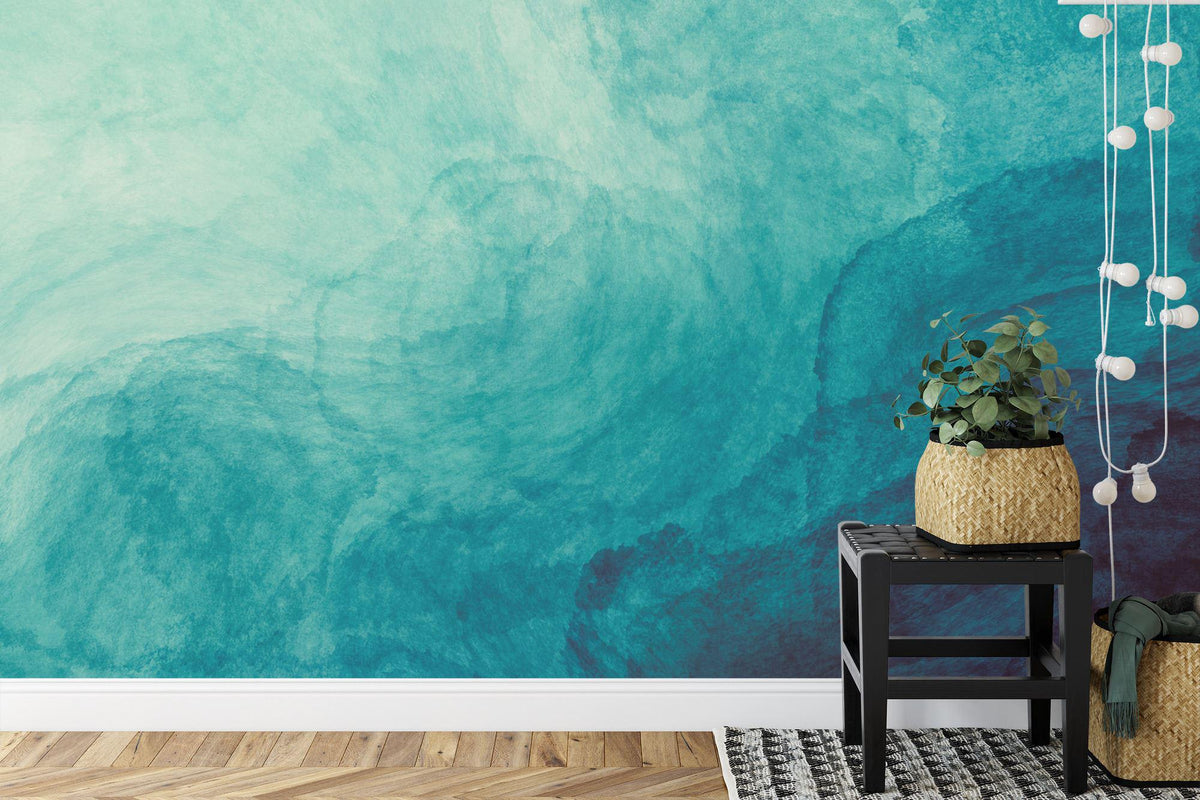 Teal Blue and Green Abstract Liquid Watercolor Wall Mural - product image 3